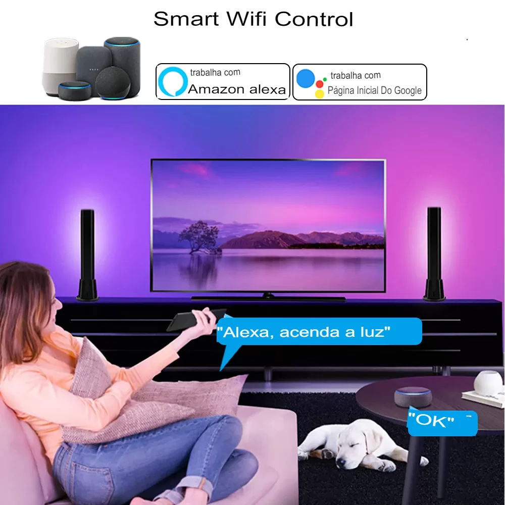 Barras de luz LED RGB inteligentes tuya wifi sincronização de música, para  jogos, pc, decoração de quarto, alexa e google home - FRETE GRÁTIS - MDT  Store