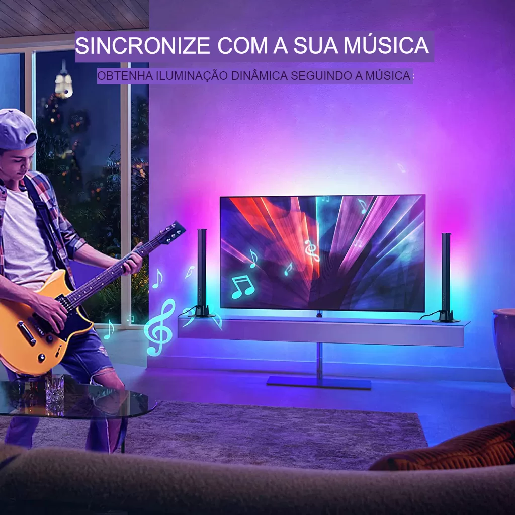 Barras de luz led inteligentes, barras de luz Rgb com modos de cena e modos  de sincronização de música, luzes led para iluminação ambiente de TV, jogos,  festa, pc, decoração de quarto