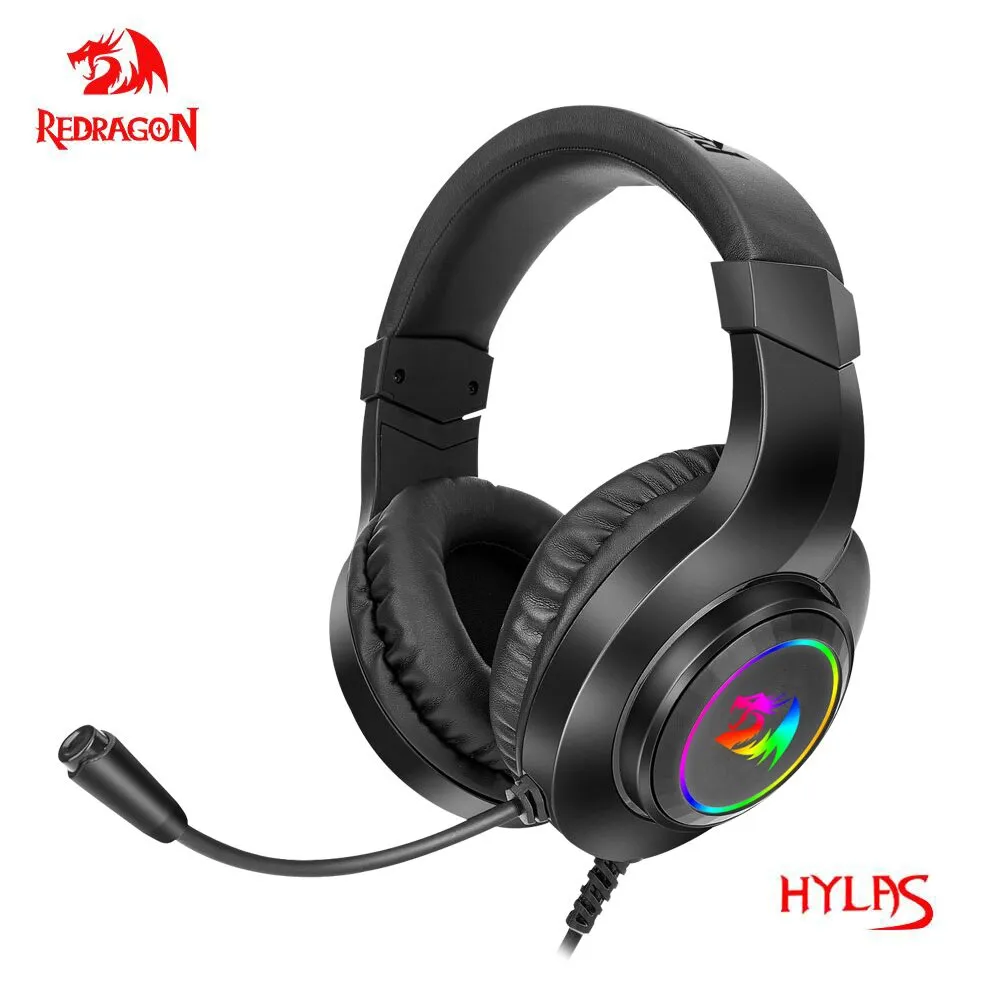 Redragon hylas h260 rgb headset para jogos som surround de 3.5mm, para pc ps4 switch xbox-one, microfone alta qualidade - FRETE GRÁTIS