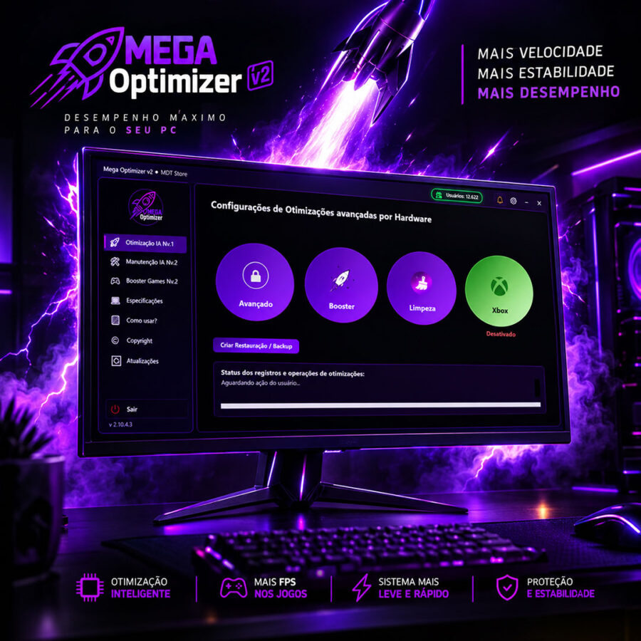Mega Optimizer Painel de Otimização Automático para Computadores Windows 10/11 Completo